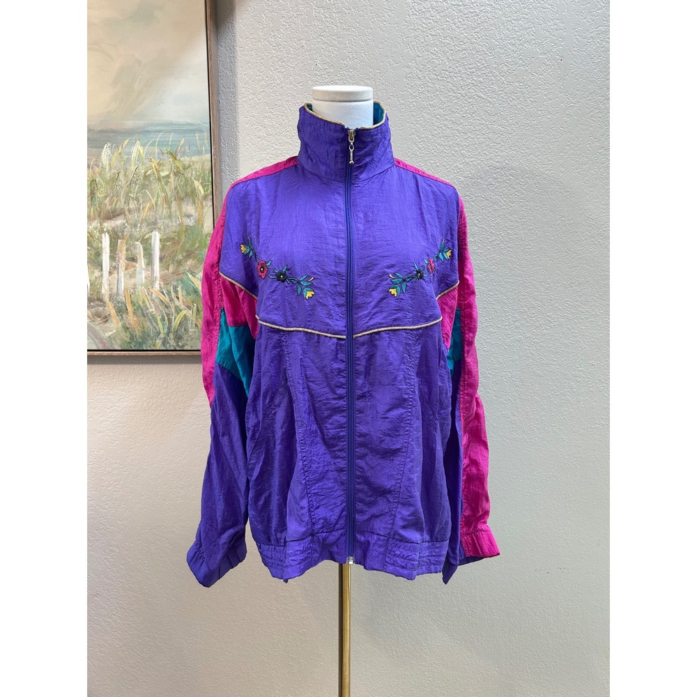 Vintage Two Twenty 80s Purple Pink Colorblock Windbreaker Jacket M